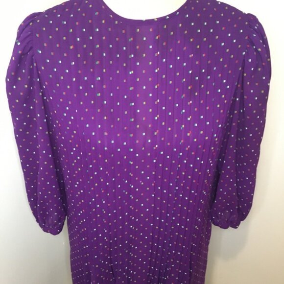 Vintage 1980s Samuel Blue Pleated Bodice Midi Dress size 8‎ - Picture 2 of 13